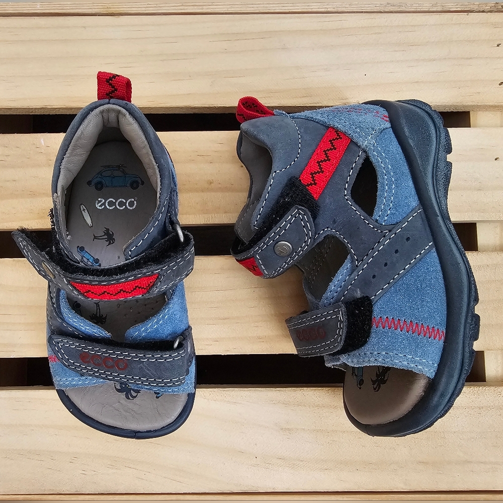 ECCO Boys Sandals Size 20 Blue Black Red Double Velcro Adjustable Straps